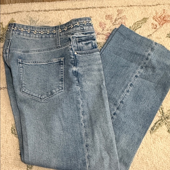 Women's Blue Jeans with Embellished Waistband